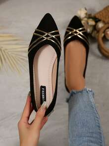 1双女童平底套脚鞋，绒面革百搭低帮职业鞋，春秋新款 - 黑色 - 查看 8