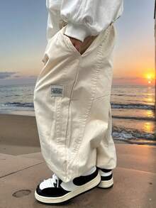 男童宽松抽绳腰阔腿轻薄棉质长裤，夏季