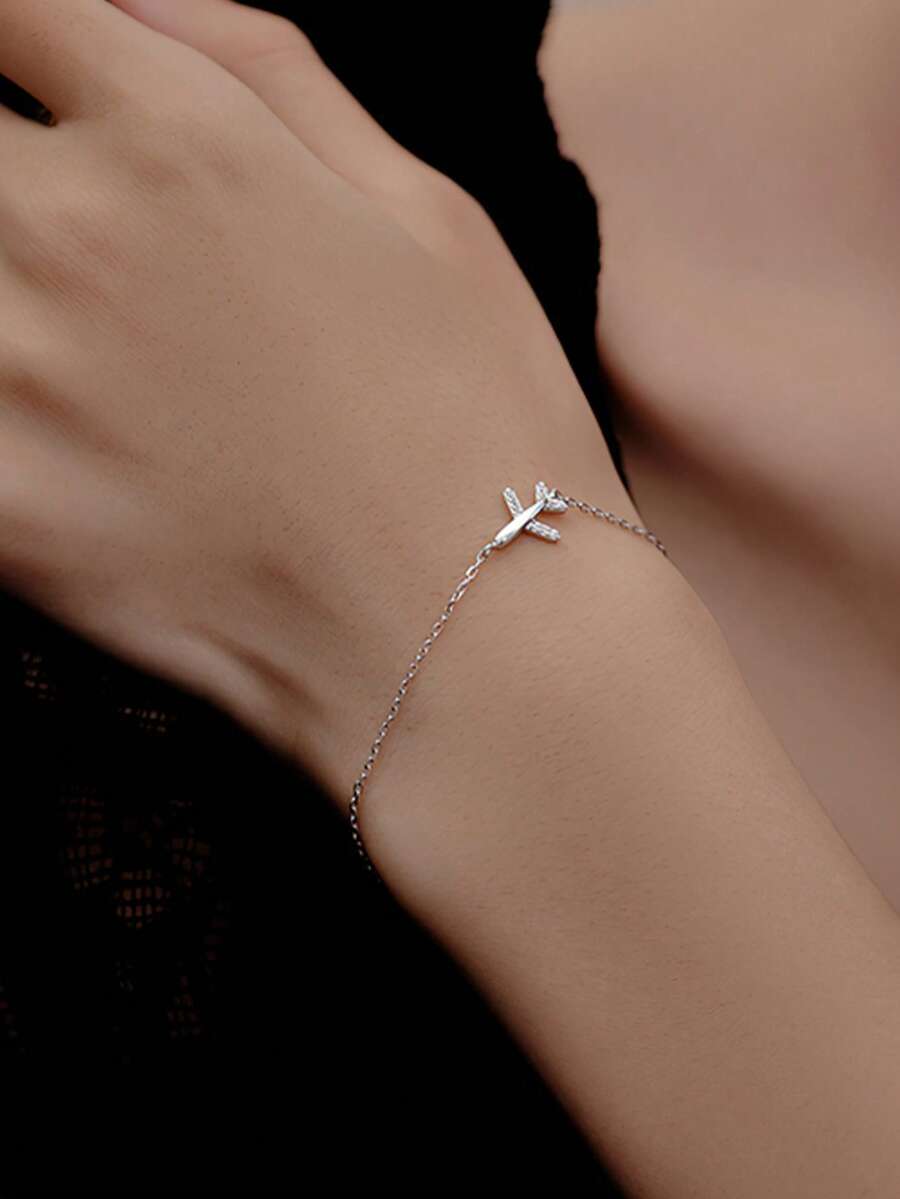 1pc S925 Sterling Silver Minimalist Cute Paper Airplane Design Women's Bracelet, Fashionable Luxury Niche Minimalist Bracelet, Delicate Gift - Airplane - View 1
