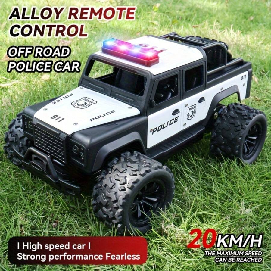 1:16 PO2 白色高速越野遥控车 - 时速 20 公里/小时，彩色前大灯，USB 充电，结构坚固耐用，遥控操作，是万圣节、圣诞节、感恩节的完美礼物，越野遥控车，节日礼物，造型生动，时尚设计，做工精细，随机赠送 DIY 车贴，防水收纳袋