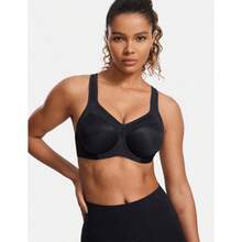 SYROKAN Women's Full Support High Impact Racerback Lightly Lined Underwire Sports Bra - Solid Black - View 2