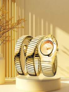 女士全新独特小众艺术蛇形钻石镶嵌精致缠绕手链蛇头石英表 - 均碼 - 查看 15