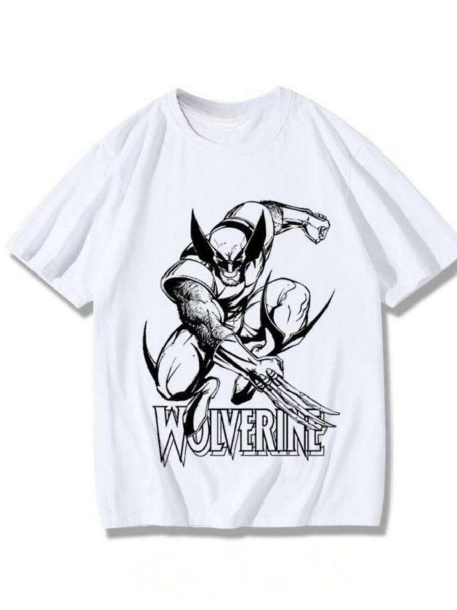 Marvels Genuine Marvels Iron Mans Deadpool Co-Branded Van Gogh Starry Night T-Shirt Cotton Loose Loose Pop Harajuku Y2K - 白色 - 查看 1