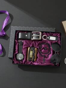 7件套男士手表礼盒，适合送给男朋友、父亲节、生日、结婚纪念日、情人节、教师节、毕业典礼、返校季等场合。 - 黑色 - 查看 3