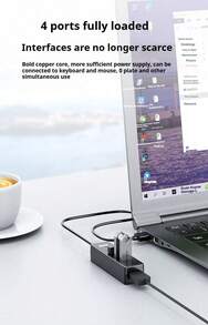 Acer 宏碁 USB 集线器，高速 4 端口 USB 分线器扩展，笔记本电脑/台式电脑/智能手机 1 对 4 多接口扩展适配器 - 黑色 - 查看 3