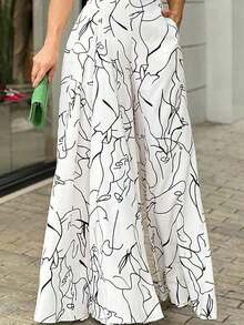 Women's Long Printed Party Jumpsuit With Tie Straps - 白色 - 查看 5