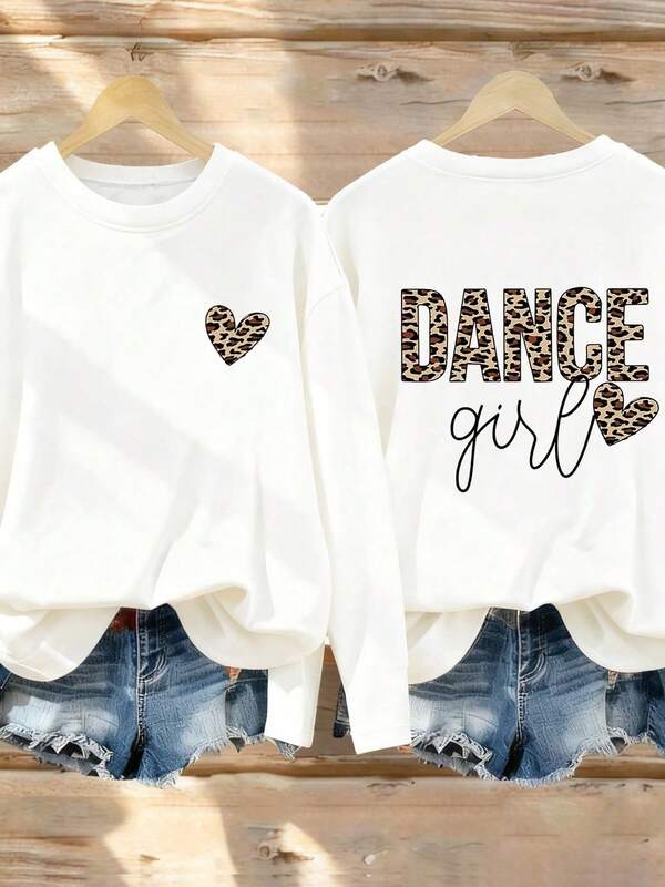 1 pieza Camiseta de manga larga con estampado casual para niñas preadolescentes, diseño de primavera/otoño, de moda, cálido y cómodo para estudiantes jóvenes y adolescentes