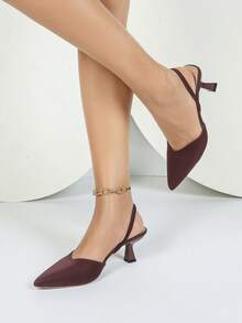 Giày sandal đế thấp mũi nhọn cổ điển, phù hợp để đi làm, mặc thường ngày và dạo phố; Giày sandal họa tiết hoa màu nâu, khóa kim loại màu đen; Giày sandal cao gót mũi nhọn cổ thấp màu hồng ngọt ngào, thời trang cho nữ - Màu Đỏ Sâu - Xem 6