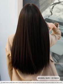 7JHH WIGS Elegant 22 Inch Long Straight Dark Brown Black Wigs For Women, Fluffy Synthetic Wig With Bangs, Natural Looking Very Soft Full Machine Synthetic Heat Resistant Fiber Hair Wig For Girls Daily Wear Music Festival Party , Cosplay Anime Or Costume Use, Straight Wigs Accessories - Black Brown - View 4