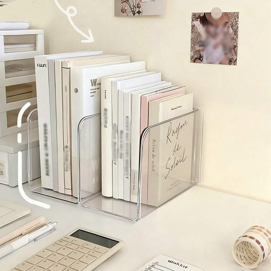 2pcs Transparent Multi-Compartment Desktop Bookshelf Storage Box, Transparent File Rack, Acrylic Desktop Bookshelf, Office Organization Supplies. Made Of Acrylic Material, Clear And Organized, Suitable For Storing Documents And Stationery At Home Or In The Office. Ideal For Students And Office Workers, It Belongs To The Category Of Office Storage Products. - 透明 - 查看 1