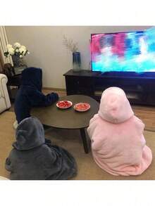 Ultra-Soft Plus Size Dual-Sided Hooded Blanket With  Pocket - Cozy, Machine Washable Flannel Robe For Bathroom Use - Perfect Gift For Halloween & Christmas - Pink [99.21-242.51LB Can Wear] - View 4