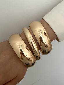 Set de 3 piezas de brazaletes anchos de metal vintage elegantes, aptos para uso diario - Oro 31 - Ver 4
