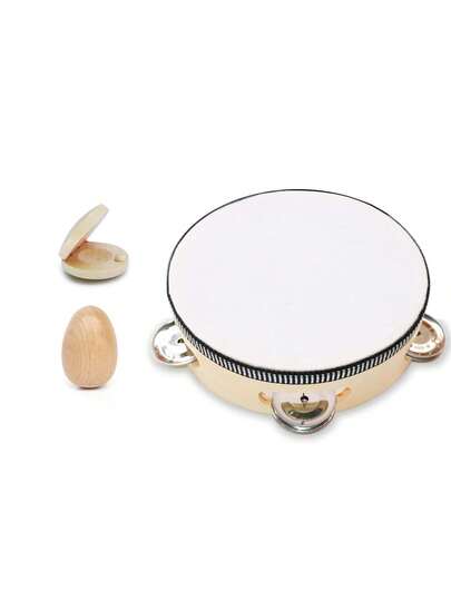 用于精细动作技能和音乐教育的木制奥尔夫打击乐器，包括铃铛、蛋形沙锤等。