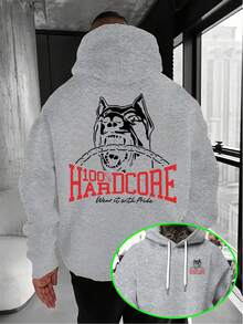 Sudadera con Capucha de Estilo Hardcore y Moderno, Letras "% HARDCORE" "Úsala con Orgullo", Impresión Creativa de Perro con Cadena, ¡Una Fusión de Estilo Hardcore y Moda! Sudadera con Capucha para Hombre, Tejido Seleccionado Amigable con la Piel, Tacto Suave y Delicado, Adecuada para el Viaje al Campus, Ocio en la Calle o Relajación en Casa, Ayudándote a Estar Cómodo y a la Moda. - Negro - Ver 3