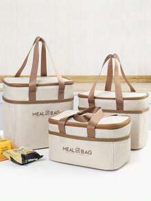 1pc Double Layer Insulated Lunch Bag, Large Capacity Lunch Box Leakproof Durable Cooler Tote Bag With Adjustable Shoulder Strap For Work Office Picnic Travel