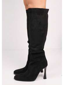 Elegant High Heel Knee Boots With Side Zip And Soft Lining - 黑色 - 查看 6