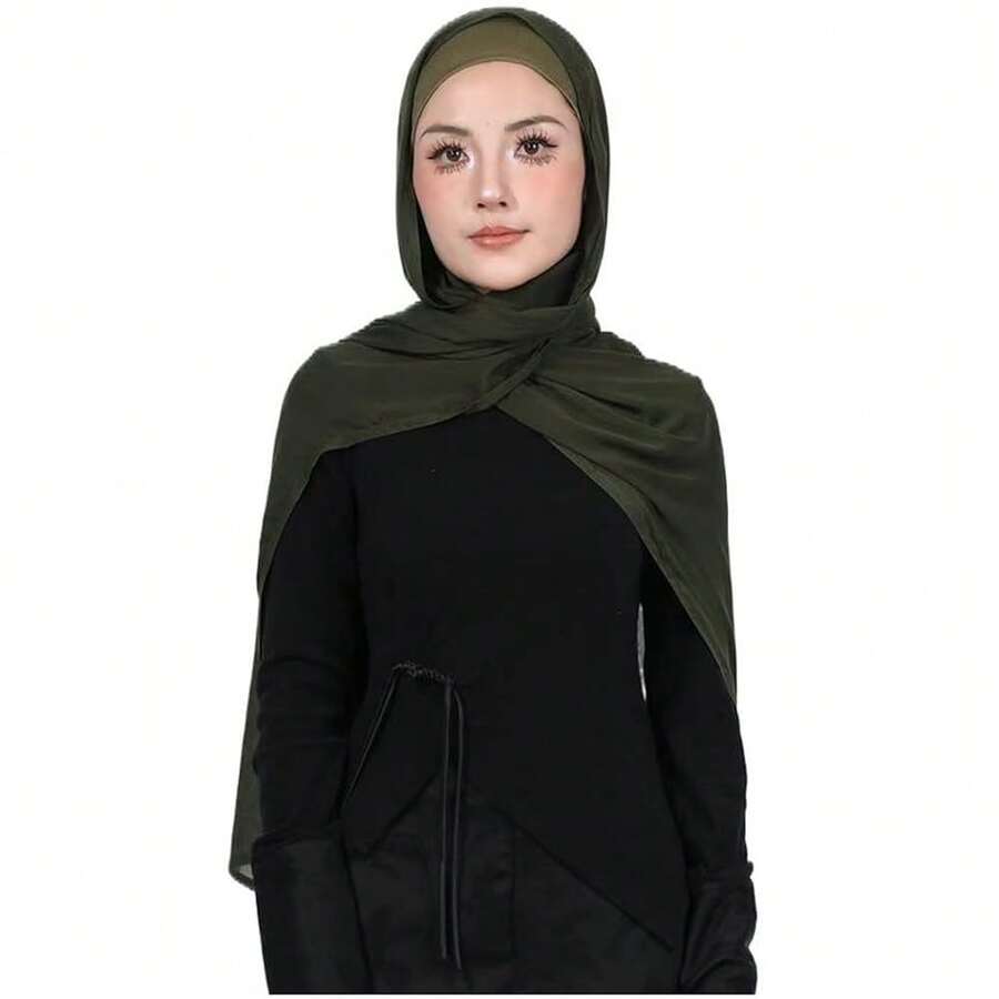 Modal Cotton Hijab Scarf For Women With Undercap Set,OliveGreen - OliveGreen - View 1