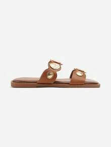 Boho Metallic Accent Sandals Women Summer Casual Travel - Camel - View 3