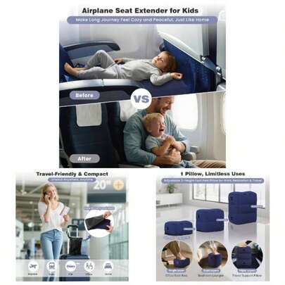 1Pcs Blue Inflatable Foot Rest Pillow Travel, 3 Height Adjustable Leg Rest Pillow Airplane, Office And Homes With Earplugs And Eye Masks