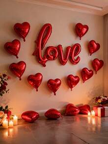 kumozawa 11个心形和“LOVE”字样铝箔气球，求婚主题套装，适用于情人节、母亲节、婚礼装饰，红色，浪漫气球装饰，适用于情人节、求婚、婚礼 - 紅色 - 查看 3