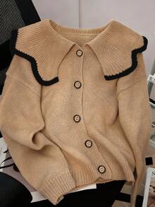 Women's Fashionable Casual Oversized Collar Cardigan, Versatile For Autumn/Winter - Camel - View 3