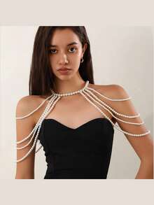 1件优雅白色仿珍珠手工钩编身体链，适合女性，是派对、时装秀和礼品的完美之选。 - 304 白色 - 查看 12