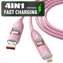1pcs [4-In-1 Fast Charging] This 4-In-1 Super-Fast Charging Cable Supports 66W PD Fast Charging, Features A USB-C To USB/Type-C/Lightning Interface, High-Speed Data Transfer, And Compatibility With /IPad///Switch 2/SteamDeck And Other Devices. It Has A Circular Design, A Matte Finish, And Male-To-Male Connectors.