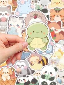 50张卡通水彩动物贴纸，适用于手册、笔记本电脑、手机壳、行李箱、吉他等装饰。 - 彩色 - 查看 10