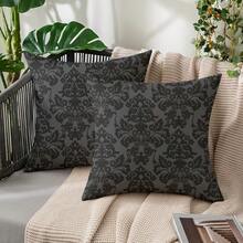 2Pcs Black Retro Floral Pattern Single-Sided Print Throw Pillow Covers, 17.7x17.7 Inches, Machine Washable With Zipper, Ideal For Sofa, Living Room, Bedroom Home Decor, Decorative Pillows, Not Insert Included - Multicolor - View 8