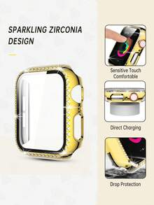 Compatível com Pulseiras 38mm, 40mm, 41mm, 42mm, 44mm, 45mm, 46mm, 49mm, Pulseira de Metal Dourada Brilhante, Elegante e Luxuosa com Diamantes e Caixa na Cor Dourada com Protetor de Tela Integrado, Compatível com Apple Watch Ultra 3/2/1/SE/S11/S10/S9/S8/S7/S6/S5/S4/S3/S2/S1 Series, Caixa de Relógio de Verão, Presente de Páscoa, Presentes para Mulheres, Festas e Bailes - Dourado - Visão 7