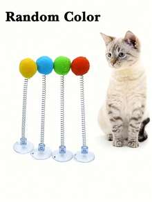 色彩鲜艳的互动猫玩具，配有毛绒球、金属弹簧逗猫棒和吸盘底座 - 无需电池，经久耐用，适合所有品种猫咪，激发狩猎本能和玩耍乐趣，狩猎模拟玩具，活力猫玩具，毛绒球玩具，室内猫玩具