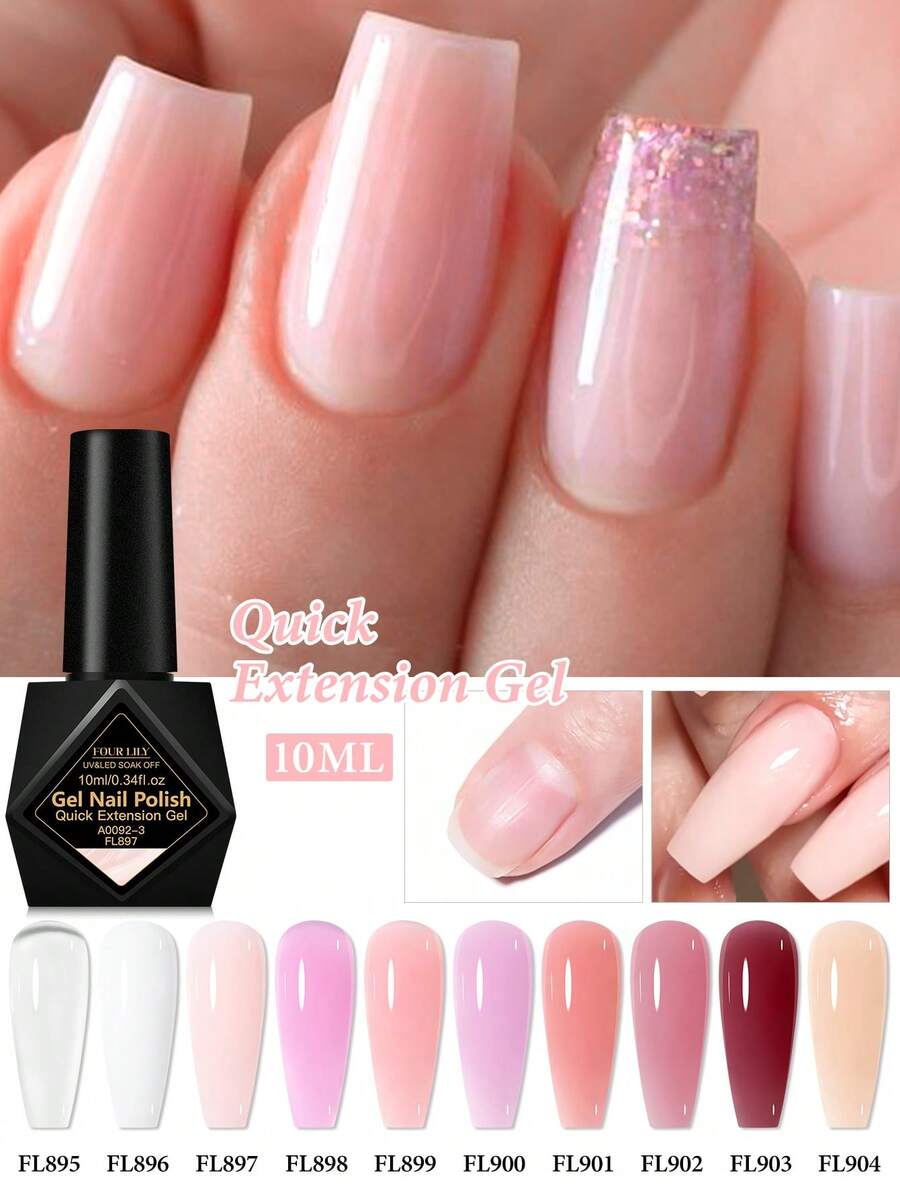 FOUR LILY 4 pièces Gel de construction rapide LILY 10ml, vernis à ongles clair, rose nude, renforçateur d'extension pour nail art