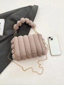 Sac à main carré noir en fausse fourrure (1 pièce), sac bandoulière duveteux et à la mode, idéal pour un usage quotidien par les femmes. - Café - Voir 5