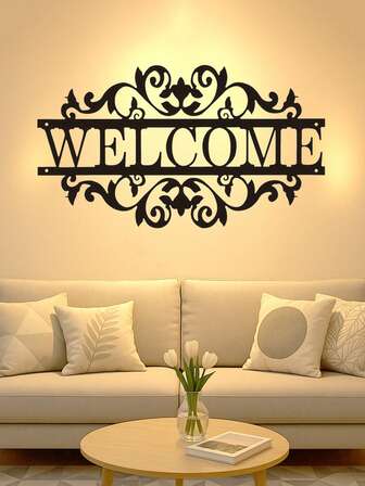 CIFbuy 1ชิ้น ป้าย Welcome โลหะหรูหรา เหมาะสำหรับทางเข้า ประตูร้านค้า หรือผนัง - ของตกแต่งเหล็กดัดศิลปะ