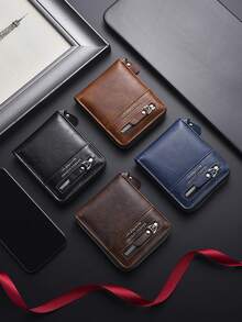 Ví ngắn nam mới, đựng thẻ ID thời trang, ví da mềm màu trơn, nhiều ngăn đựng thẻ, ví đựng tiền xu - Nhiều màu - Xem 3