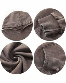 Men's Hooded Sweatshirt 400GSM, Heavyweight Loose Fit Hoodie, Solid Color Unisex Style, Suitable For Men And Women, Fall & Winter Casual Wear, Christmas Gift For Boyfriend, Valentine Couple Clothing, Winter OOTD - 咖啡棕 - 查看 5