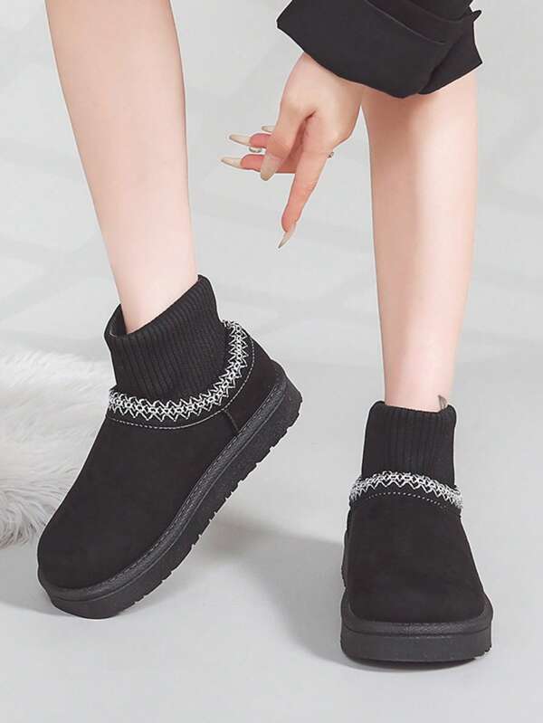 Botas de nieve con forro de lana, cómodas y de moda para mujer, con puntera redonda y suela gruesa, para uso en exteriores en invierno, antideslizantes y cálidas, botas de piel