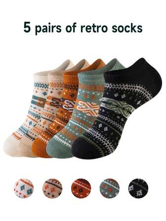 5 Pairs Vintage Striped Ankle Socks, Breathable & Comfortable Unisex Socks, Retro Style, Autumn/Winter