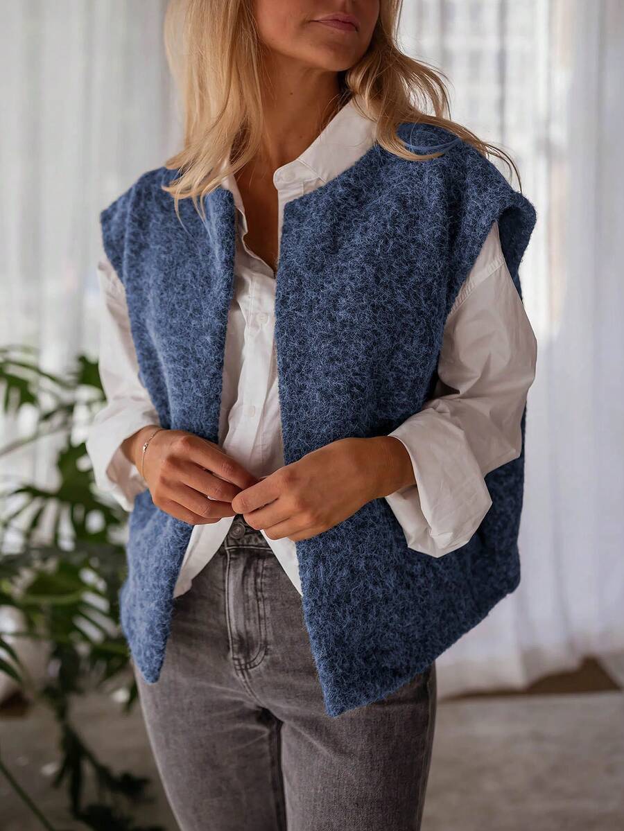 1pc Solid Color Vest Jacket, Everyday Wear, New Autumn/Winter/Christmas Season Summer - Royal Blue - View 1