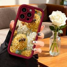 Cubierta de teléfono con borde negro diseño floral amarillo y blanco con abejas para iPhone 14 Pro Max elegante protección para uso diario y eventos especiales - Burdeos - Ver 7
