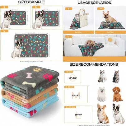 1 Pack 3 Blankets Fluffy Premium Fleece Pet Blanket Flannel Paw Printed Throw For Dog Cat Small 23x16'' Grey/Brown/Blue