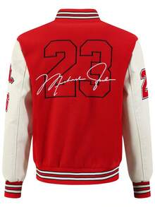 Men's Red Baseball Jacket High End Embroidered Leather Fashionable Street Style Sportswear Casual Classic Retro Sportswear Patchwork PU Long Sleeved Hip-Hop Motorcycle Jacket Coat - Đỏ - Xem 2