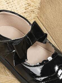 1 Pair Cute British Style Bow Decor Baby Girls Shoes, Suitable For Autumn/Winter Everyday Wear - Black - View 3