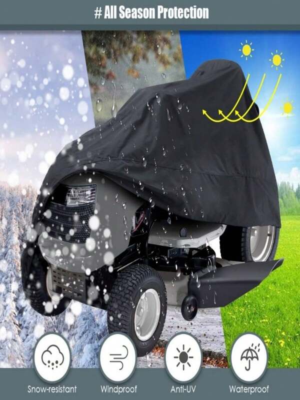 Cubierta protectora para cortacésped de tela Oxford negra, cubierta para cortacésped de exterior, cubierta para cortacésped reforzada - Cubierta para tractor con protección UV, impermeable, a prueba de nieve, resistente a los rayos UV y a las manchas, cubierta multiusos para equipos de exterior.