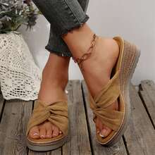 Women's Fashion Platform Sandals Sandals Summer Bow-Knot Flats Wear-Resistant Beach Travel Slippers Shoes Wedges Heels Summer Outdoor Beach Walking Travel - 卡其色 - 查看 8