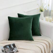 Velvet Decorative Throw Pillow Covers Cushion Cover Pillow Case For Sofa Couch Bed ChairSoft Square Dark Green Throw Pillows 18x18 Inch Set Of 2 - Xanh lá đậm + 18" x 18" (Gói 2 cái) - Xem 2