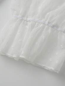 Womens Scoop Neck Ruffle Tops 3/4 Sleeve Solid Color Swiss Dots Loose Fit Sheer Shirts Spring Summer Blouses - White - View 10