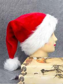 1顶针织圣诞帽，圣诞针织毛绒圣诞老人帽，蓬松圣诞帽，圣诞派对帽 - 彩色 - 查看 1