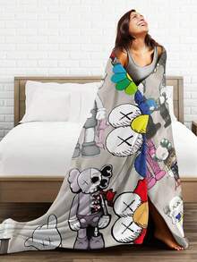 Kawss Kawaii Kaw Blanket The Ultimate Anime Fan Gift - Luxuriously Soft Flannel Blanket, Cartoon Printed Throw For Home, Camping, Travel, Perfect For Christmas & Birthdays - 黑色 - 查看 5