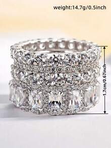 4件套奢华立方氧化锆戒指套装，女士婚礼订婚派对珠宝，情人节礼物 - 1# - 查看 10